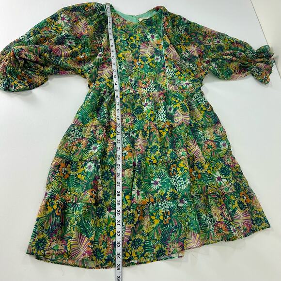 Kotidiano Floral Salma Dress Sheer Made in Spain Small Puff Sleeves Ruffle Boho - Picture 9 of 13